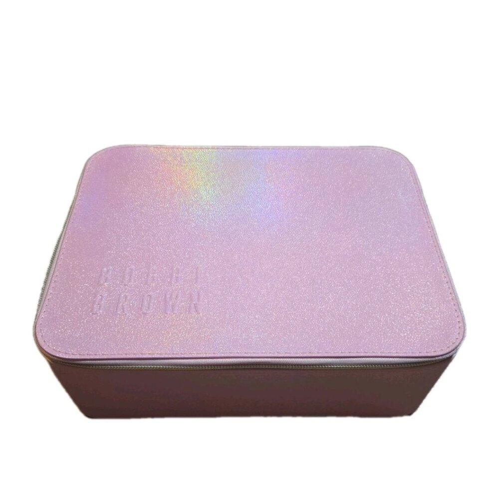 Bobbi Brown Makeup Beauty Case With Mirror & Handle Shimmery Pink Zip Closure